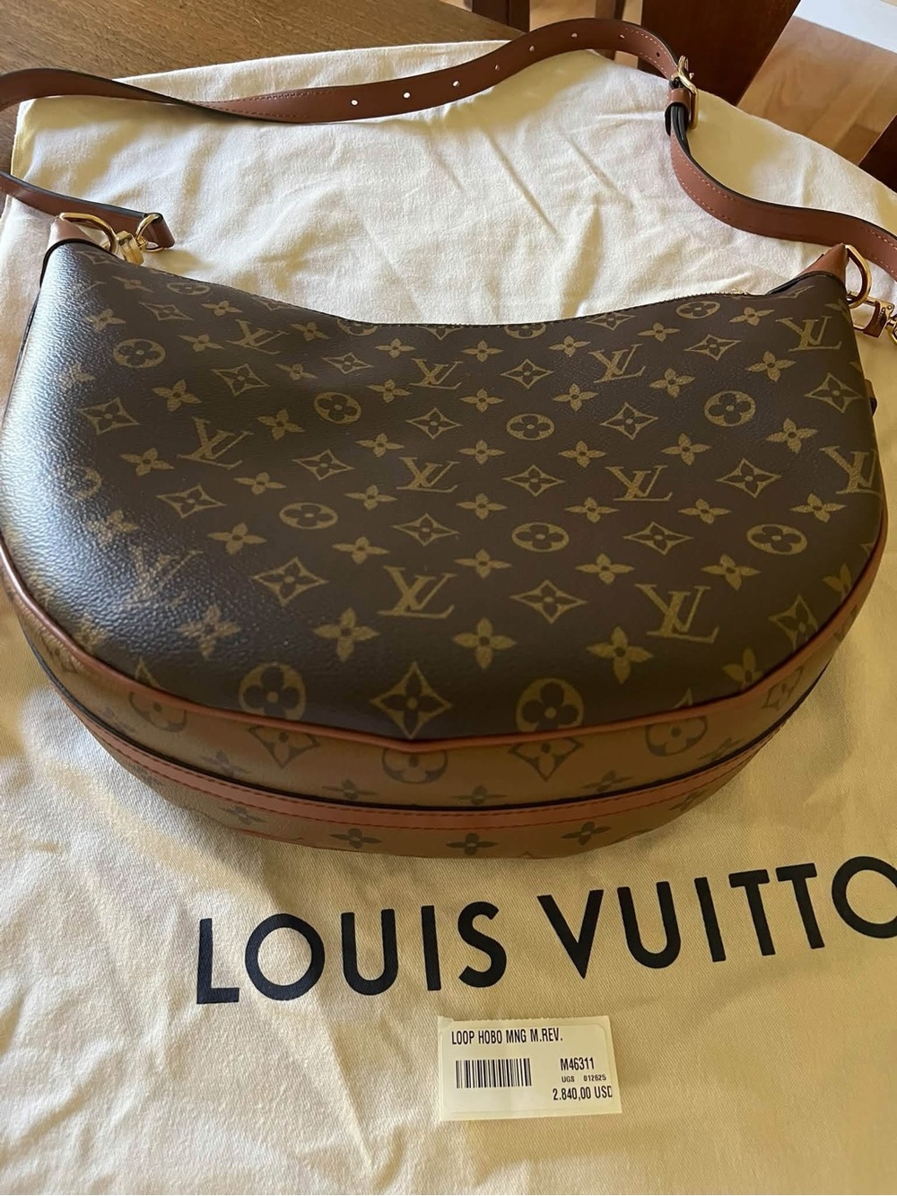 Louis Vuitton Monogram Crescent Hobo Bag in Brown and Tan Loop Hobo